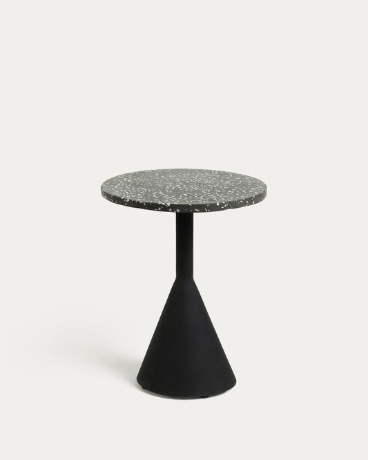 Table d'appoint Delano en terrazzo noir et pieds en acier noir Ø 40 cm
