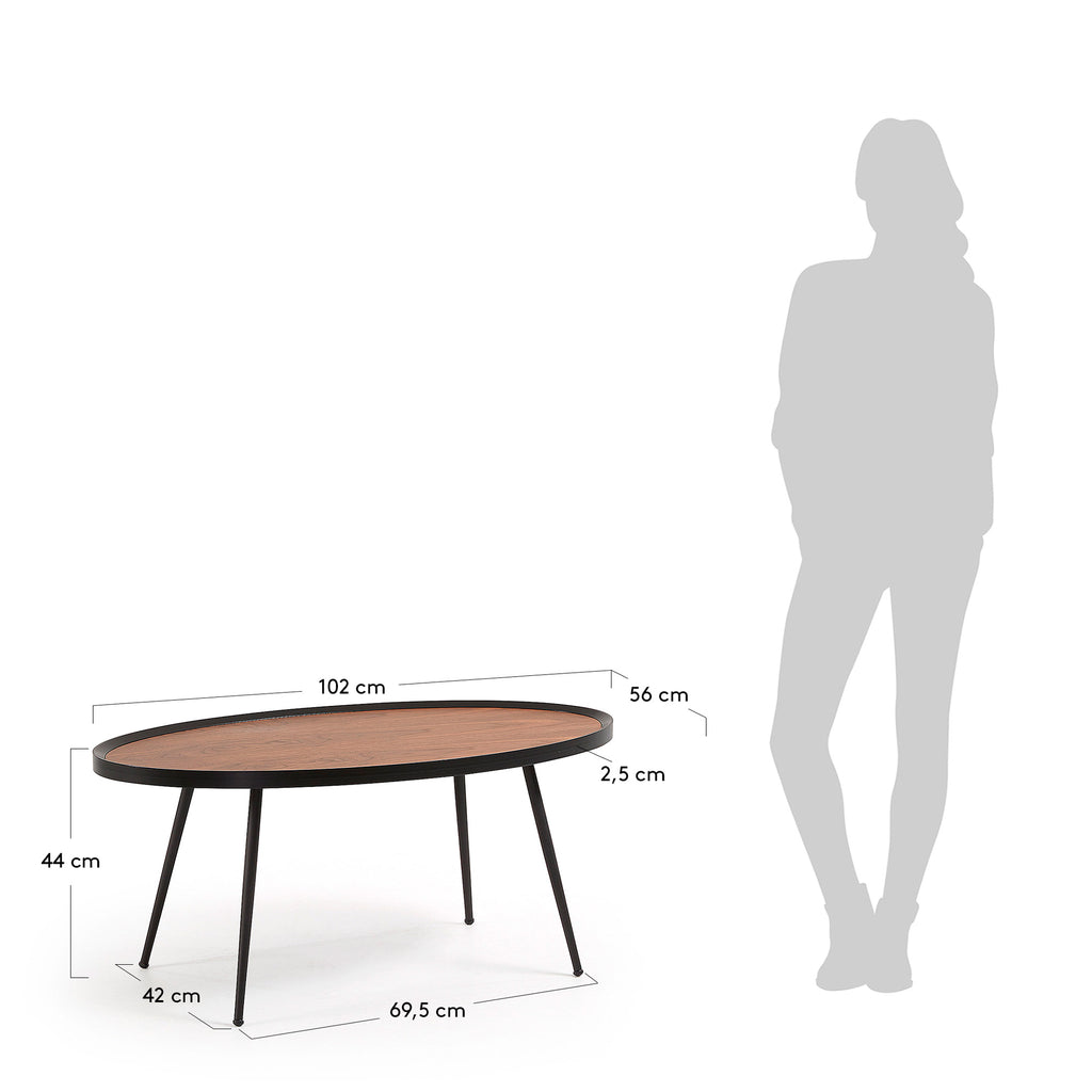Table basse Kinsley en contreplaqué de noyer et structure en acier noir 102 x 56 cm