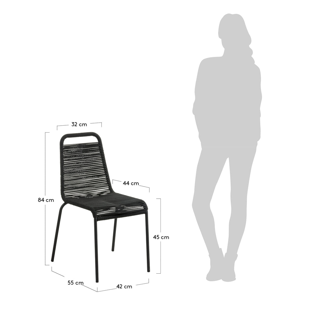 Chaise empilable Lambton en corde noire et acier finition noire