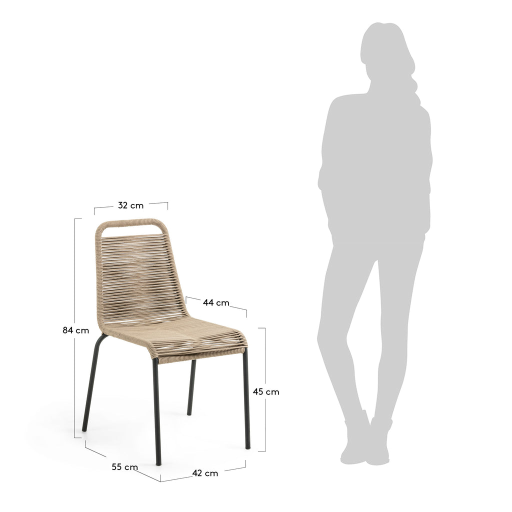 Chaise empilable Lambton en corde marron et acier finition noire