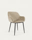 Chaise Konna en chenille beige avec pieds en acier peint noir FR