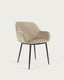 Chaise Konna en chenille beige avec pieds en acier peint noir