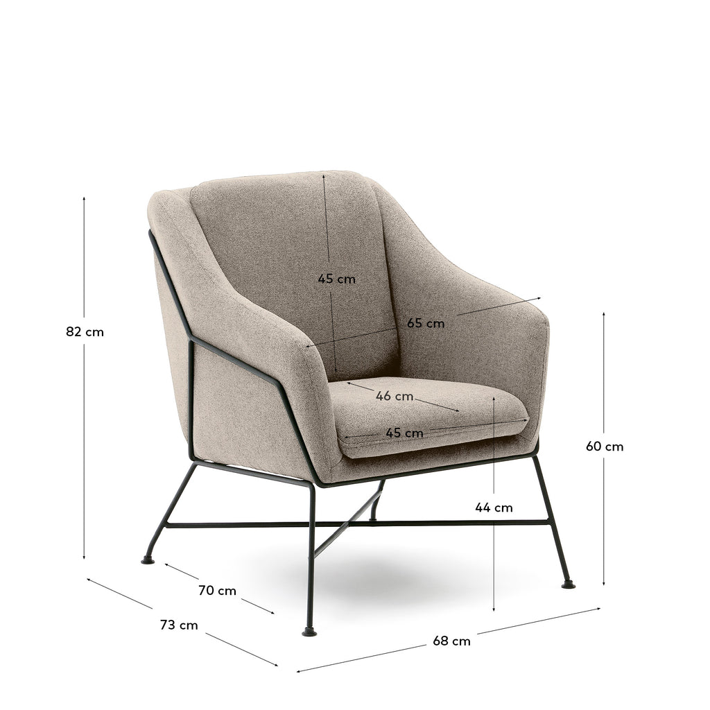 Fauteuil Brida beige et pieds en acier avec finition noire