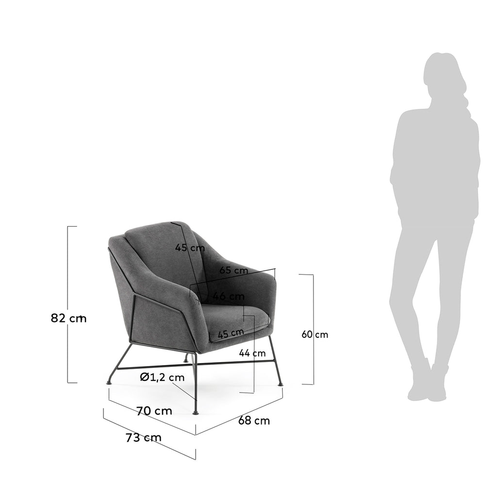 Fauteuil Brida gris foncé avec structure en acier finition noire