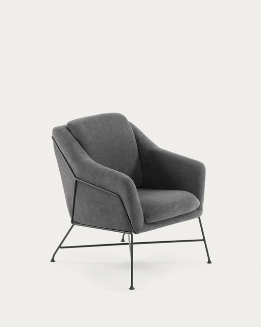 Fauteuil Brida gris foncé avec structure en acier finition noire