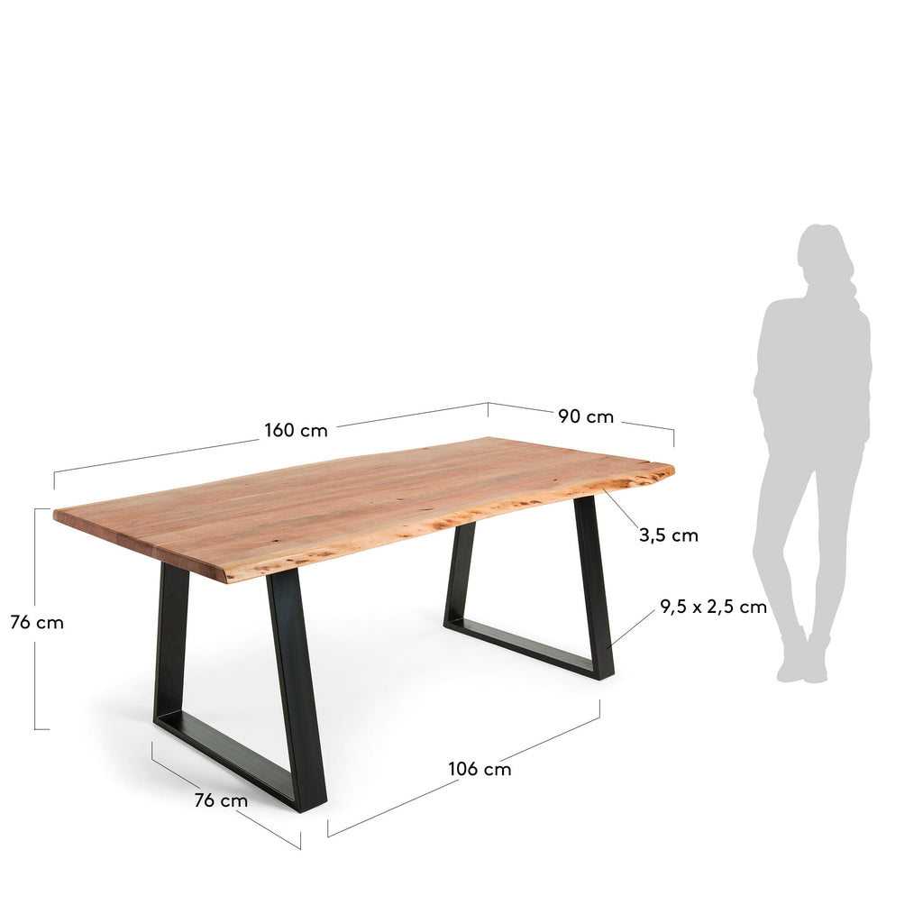 Table Alaia en acacia et pieds en acier noir 160 x 90 cm