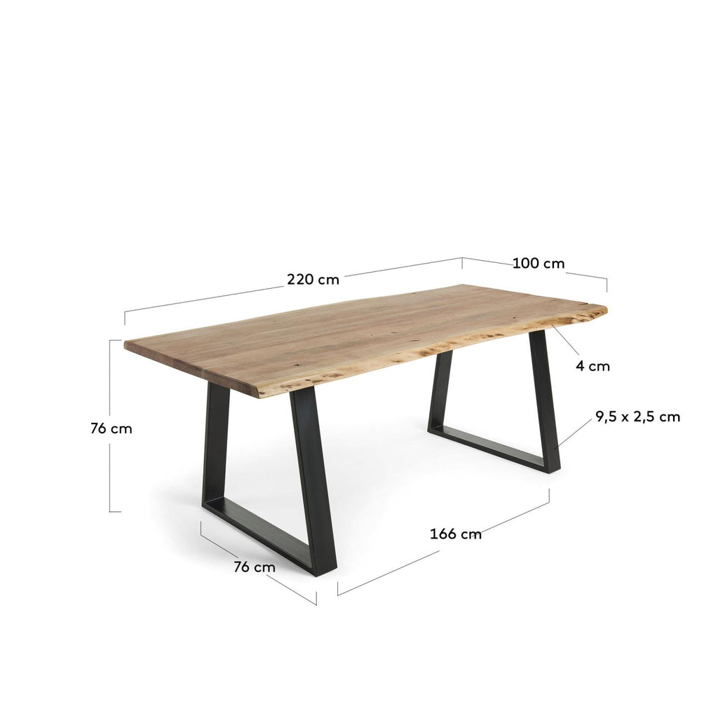 Table Alaia en acacia et pieds en acier noir 220 x 100 cm