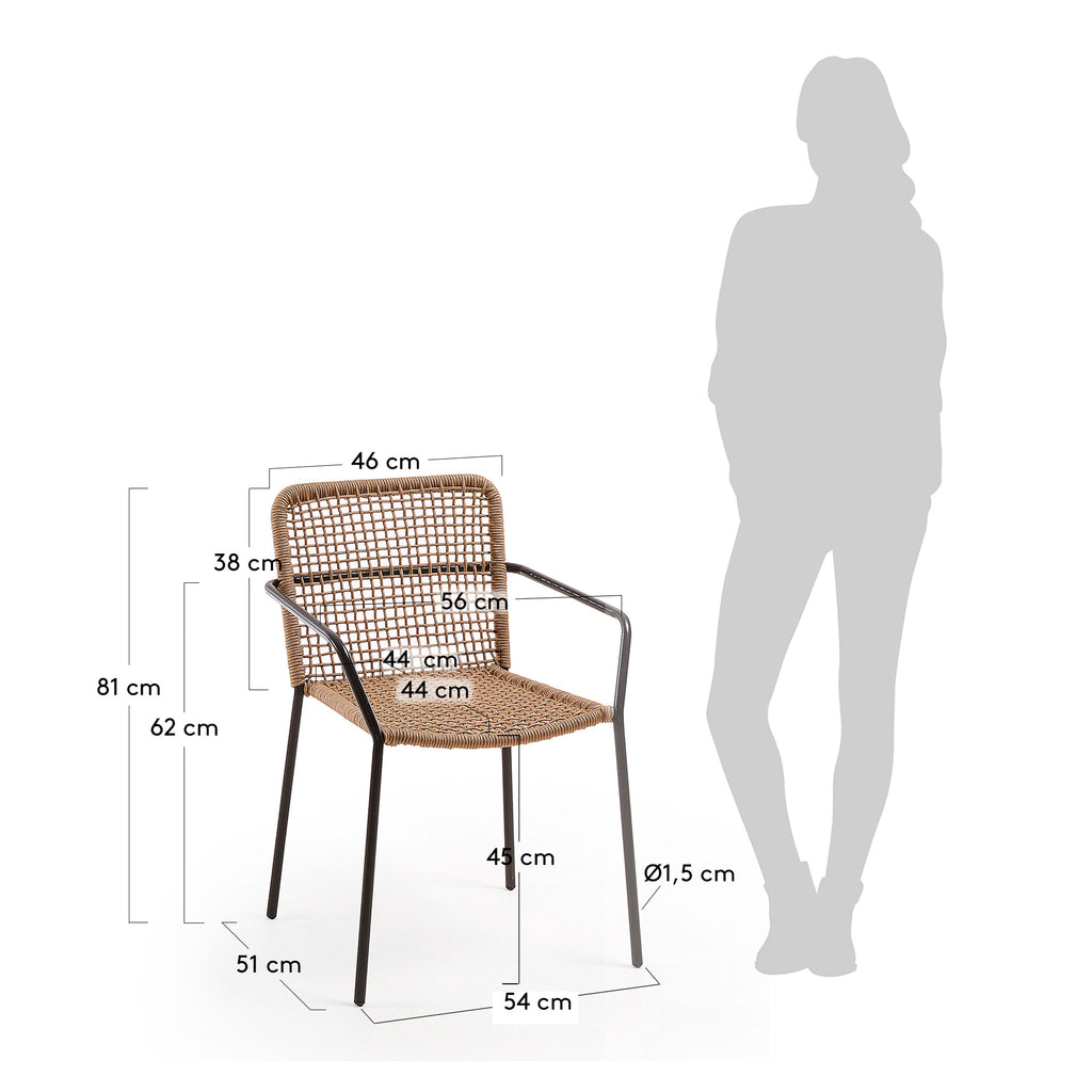 Chaise Ellen en corde beige et acier galvanisé