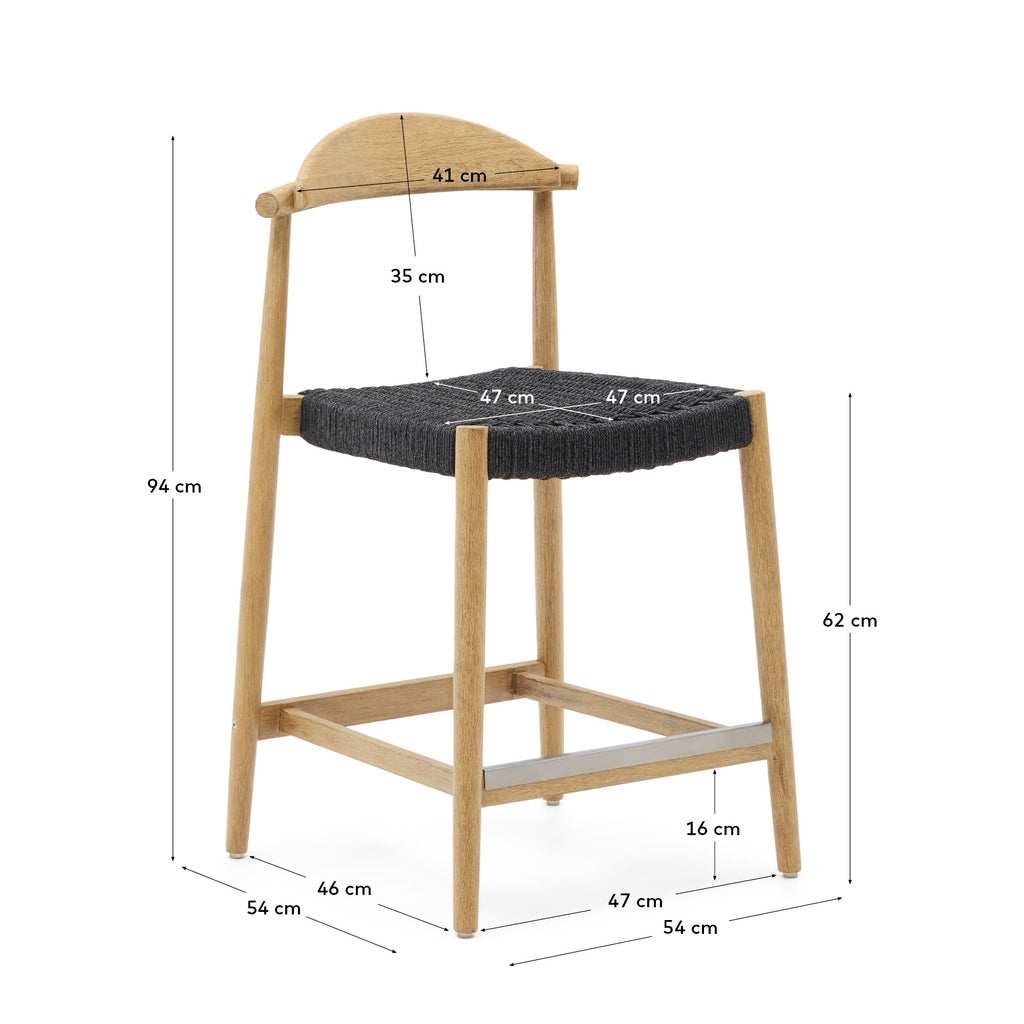 Tabouret Nina en acacia, finition naturelle et corde noire, hauteur 62 cm FSC 100 %