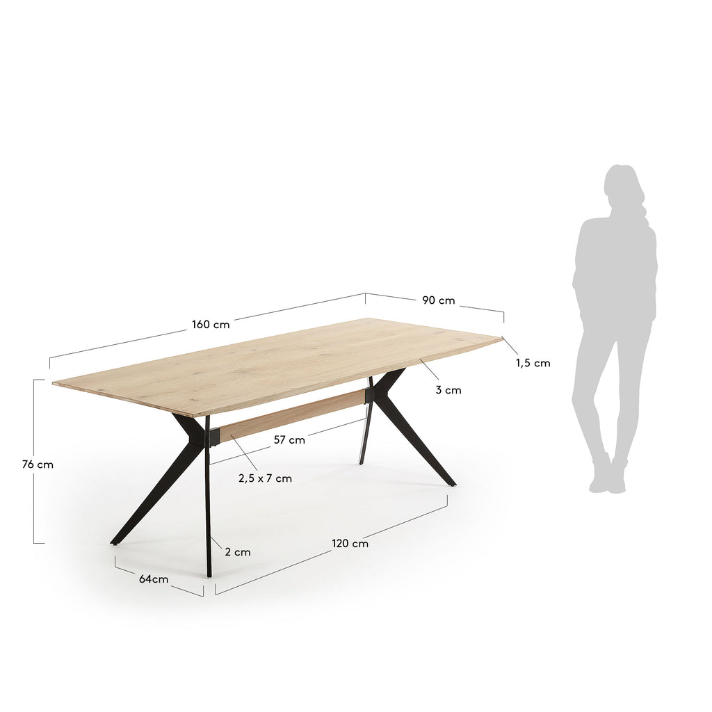 Table Amethyst placage chêne blanchi et pieds acier finition noire 160 x 90 cm
