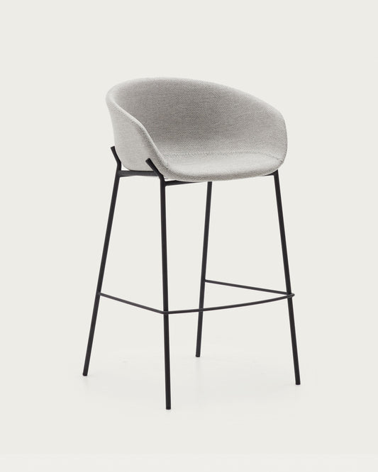 Tabouret Yvette gris clair et pieds en acier noir hauteur 75 cm