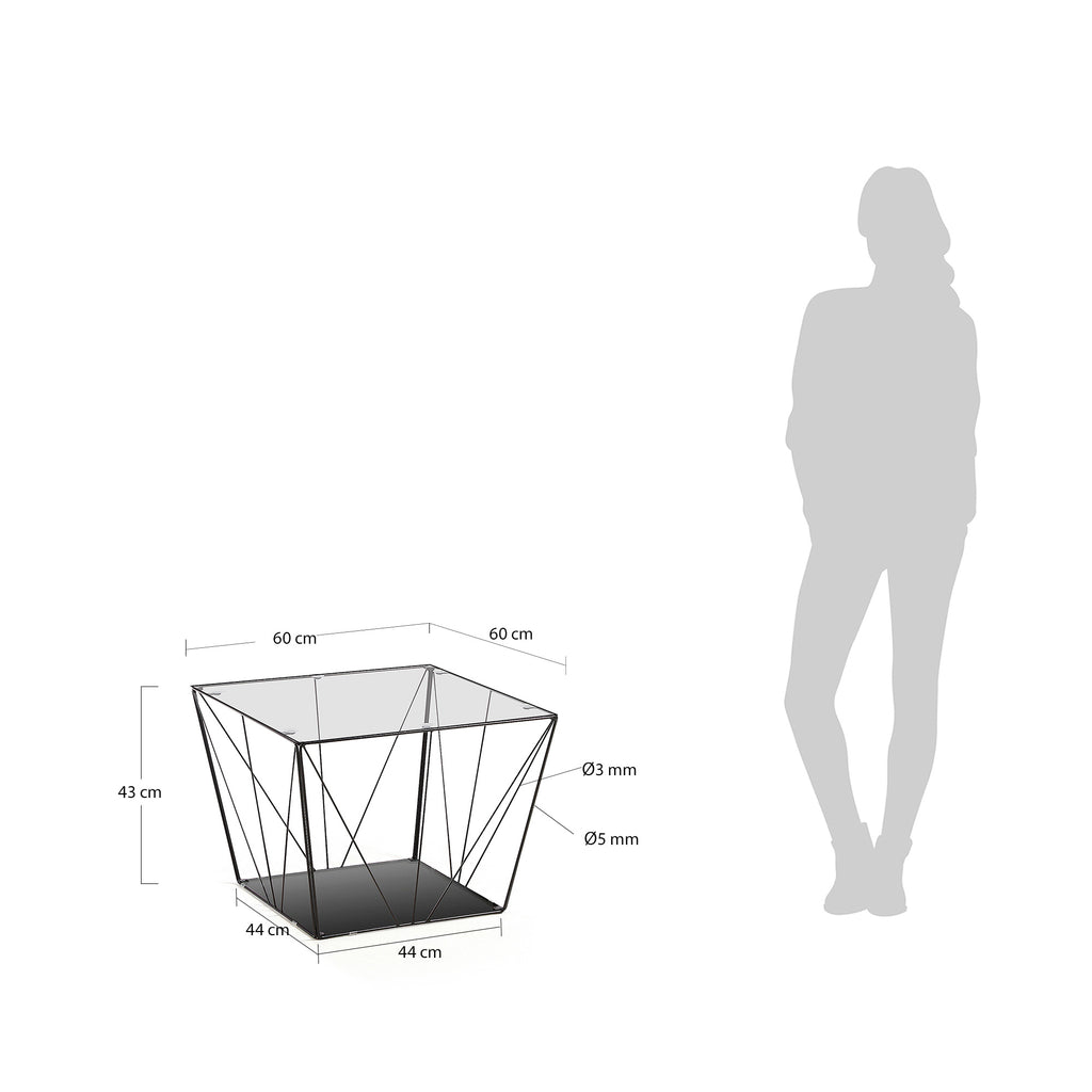 Table basse Tilo en verre et structure en acier noir 60 x 60 cm