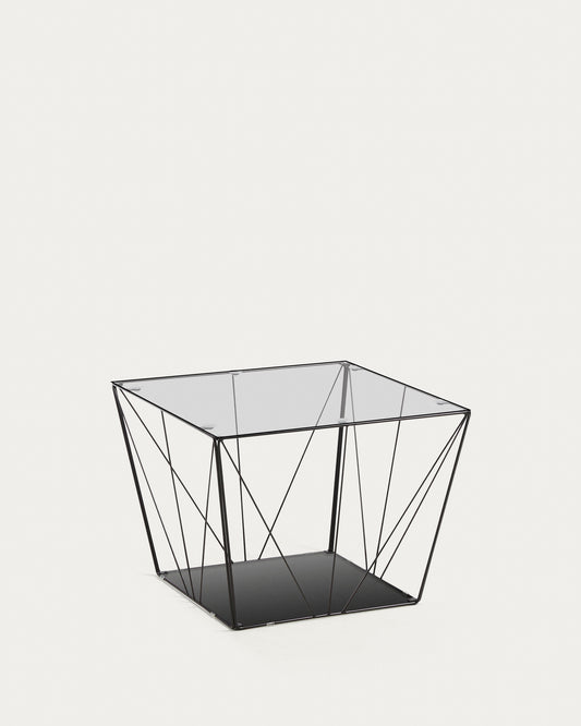 Table basse Tilo en verre et structure en acier noir 60 x 60 cm
