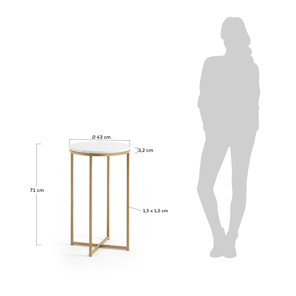 Table d'appoint Sheffield en marbre blanc et pieds en acier finition dorée Ø 43 cm