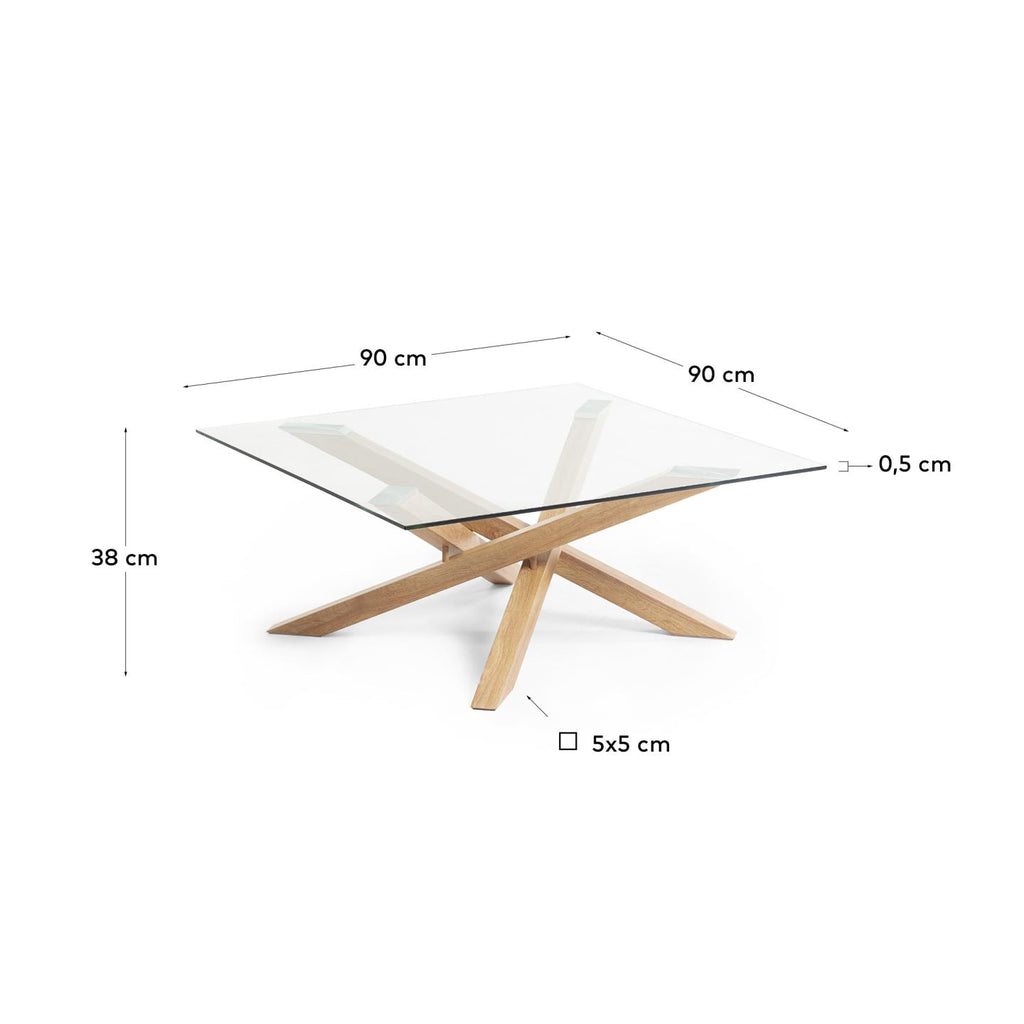 Table basse Kamido en verre et pied en acier effet bois 90 x 90 cm