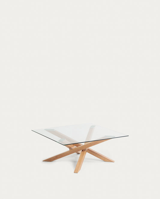 Table basse Kamido en verre et pied en acier effet bois 90 x 90 cm