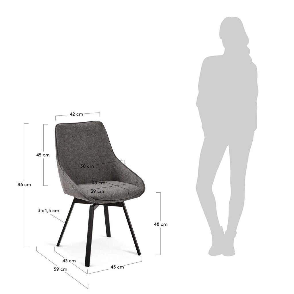 Chaise pivotante Jenna gris foncé et pieds en acier noir FSC 100%