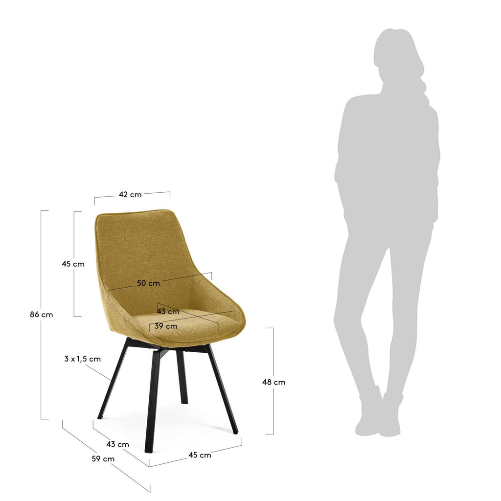 Chaise pivotante Jenna jaune moutarde et pieds en acier noir FSC 100%