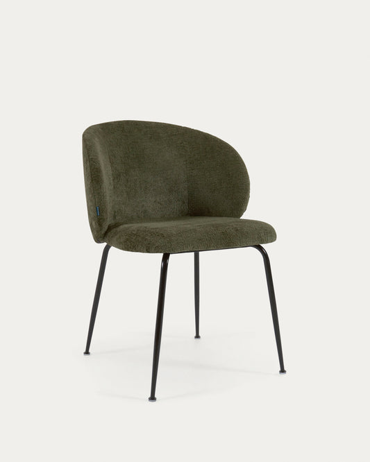 Chaise Minna en chenille verte et pieds en acier peint noir