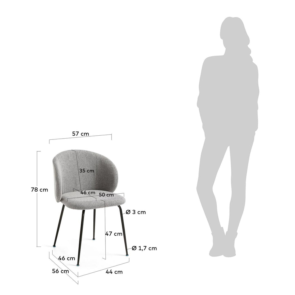 Chaise Minna gris clair et pieds en acier noir