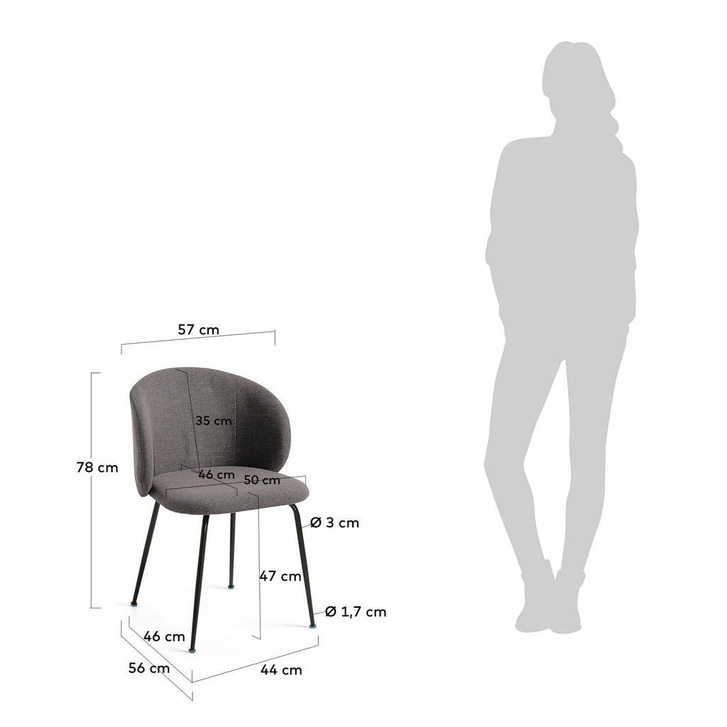 Chaise Minna gris foncé et pieds en acier noir