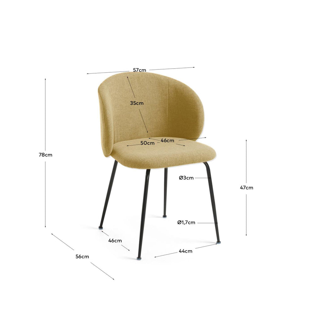 Chaise Minna jaune moutarde et pieds en acier noir