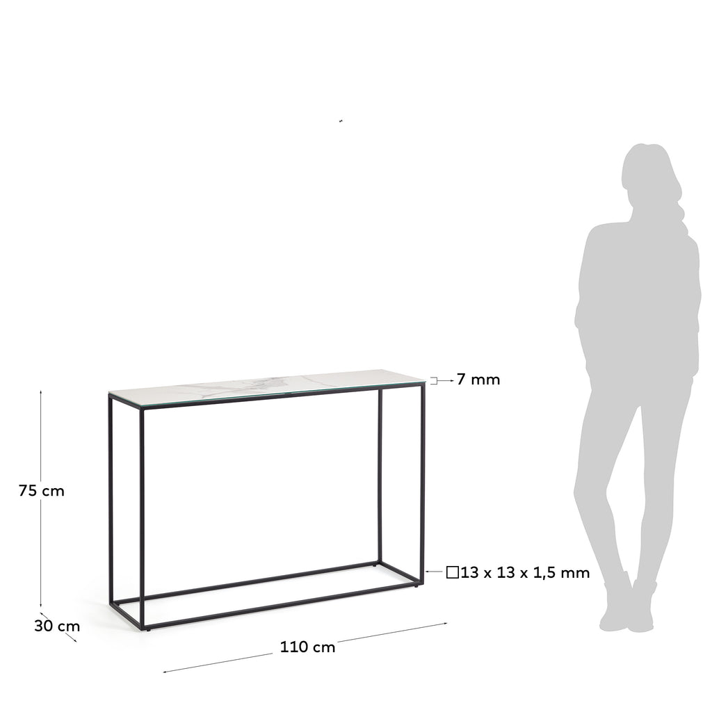 Console Rewena plateau en grès cérame finition Kalos blanc structure en acier 110 x 75 cm