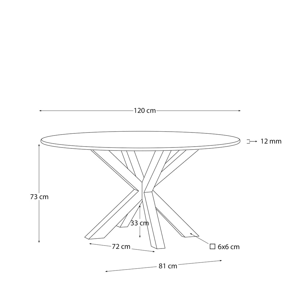 Table ronde Argo en verre noir avec pieds en acier finition noire Ø 120 cm