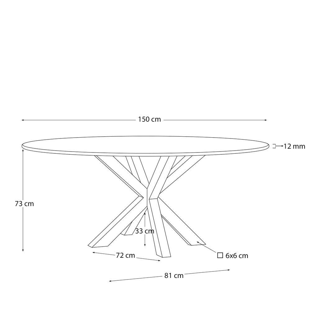 Table ronde Argo en verre noir mat et pieds en acier effet bois Ø 150 cm