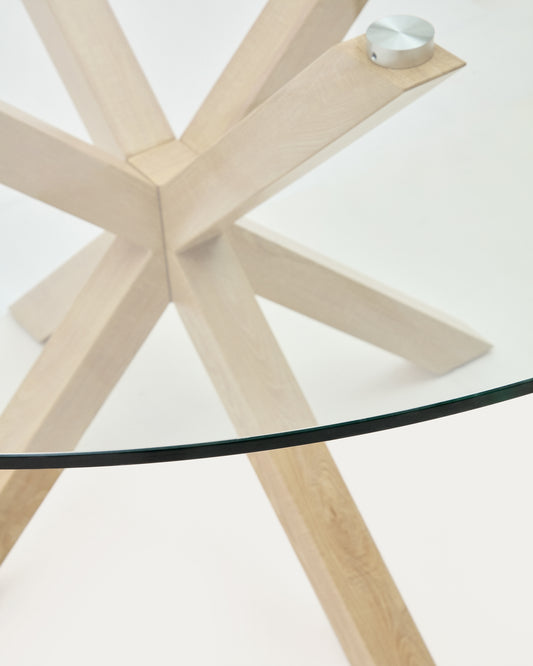 Table ronde Argo en verre avec des pieds en acier effet bois Ø 150 cm