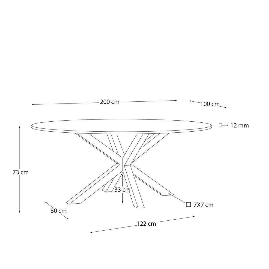 Table ovale Argo en verre et pieds en acier finition noire Ø 200 x 100 cm