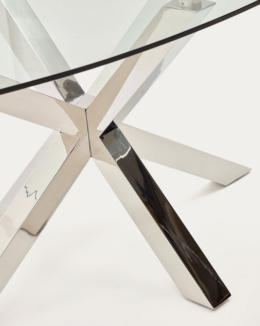 Table ovale Argo en verre et pieds en acier acier inoxydable Ø 200 x 100 cm