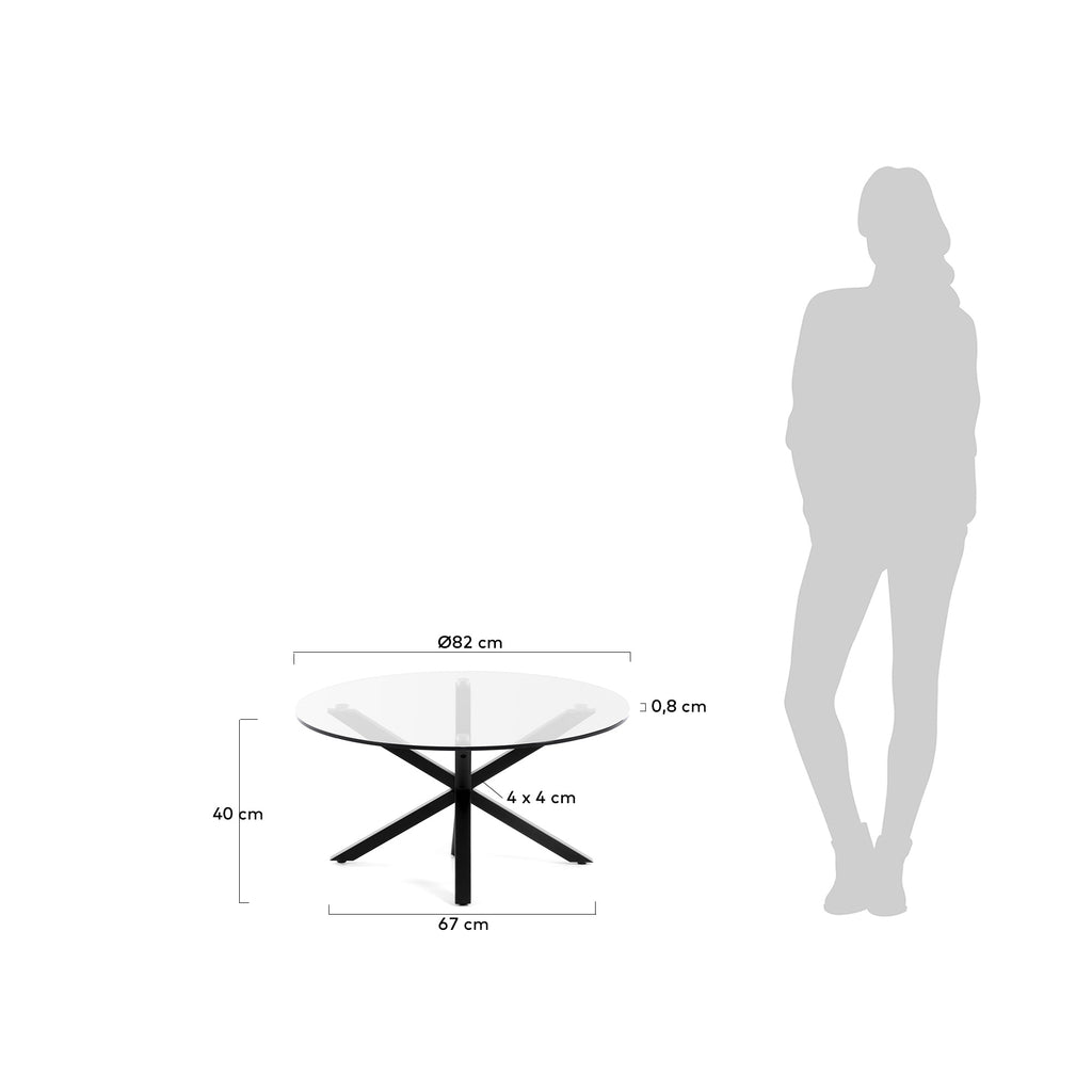 Table basse Argo en verre et pieds en acier noir Ø 82 cm