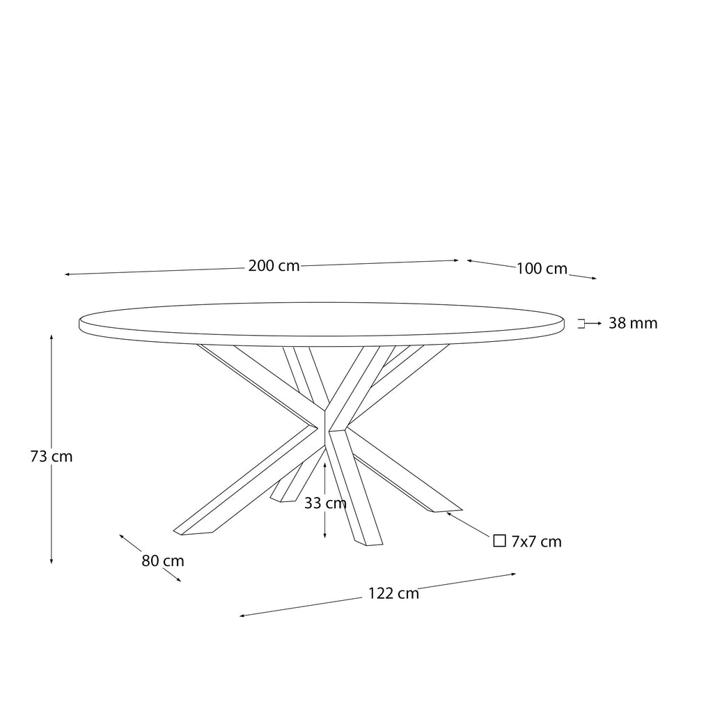 Table ovale Argo en bois d’acacia et pieds en acier inoxydable Ø 200 x 100 cm