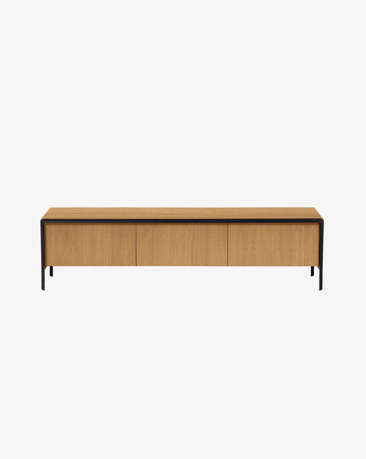 Meuble TV Nadyria 3 portes placage de chêne et acier avec finition noire 180 x 50 cm