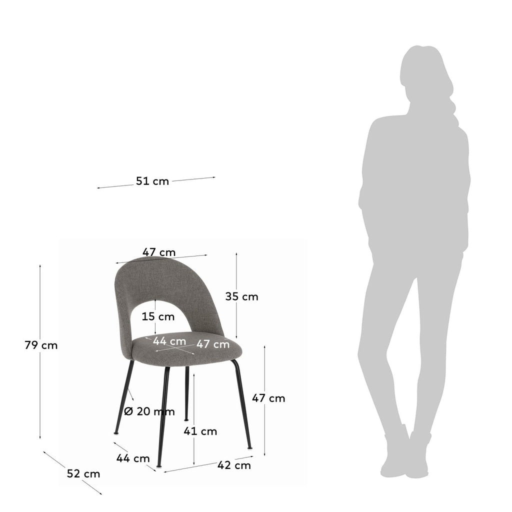 Chaise Mahalia gris clair et pieds en acier peint en noir FSC 100%