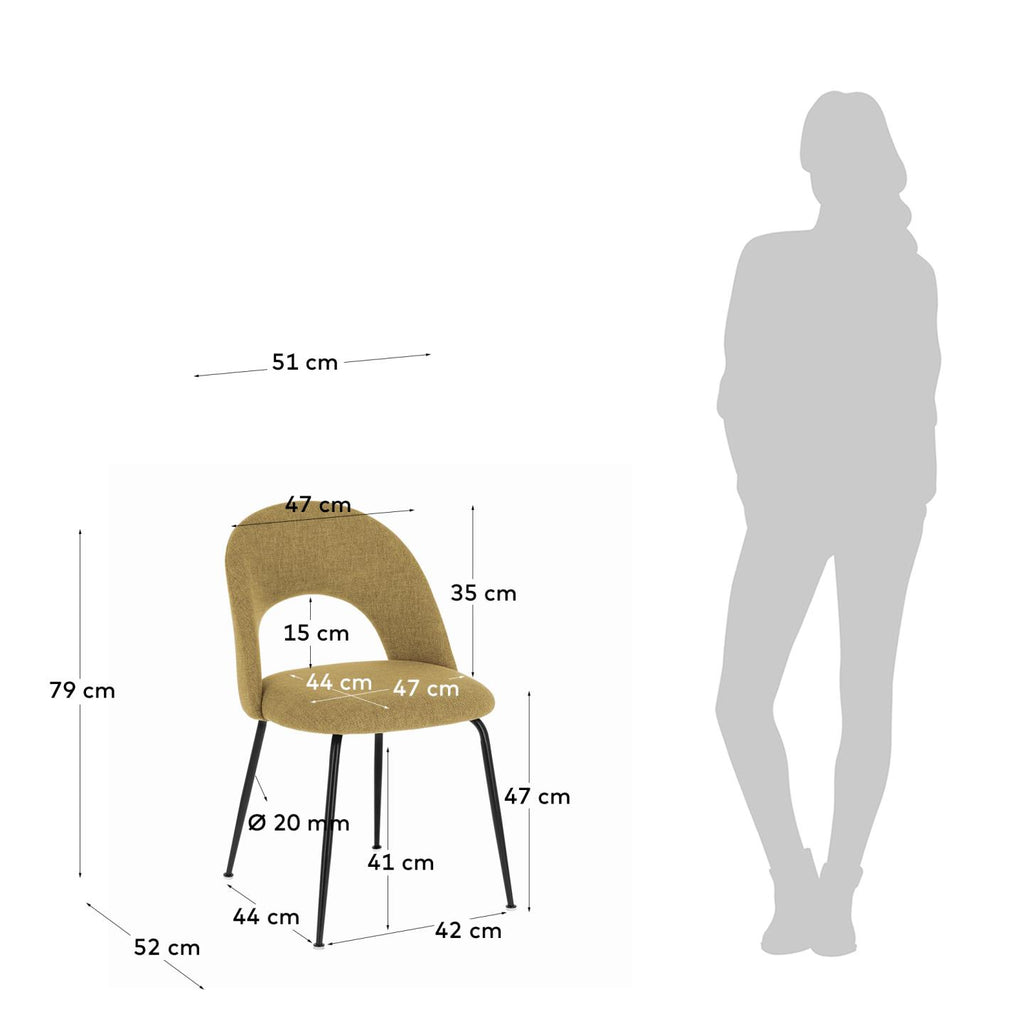 Chaise Mahalia moutarde et pieds en acier peint en noir FSC 100%