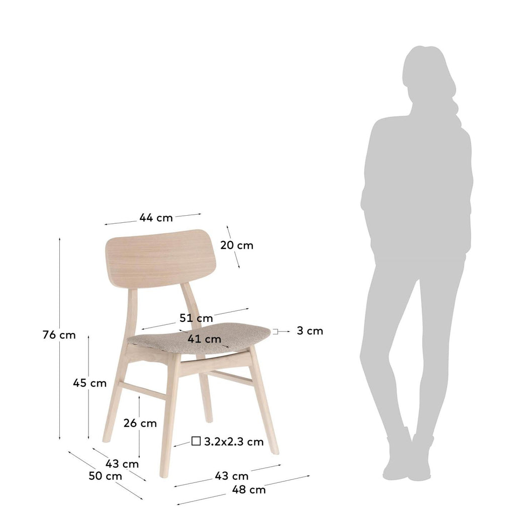 Chaise Selia en placage de chêne et bois d'hévéa avec revêtement gris clair
