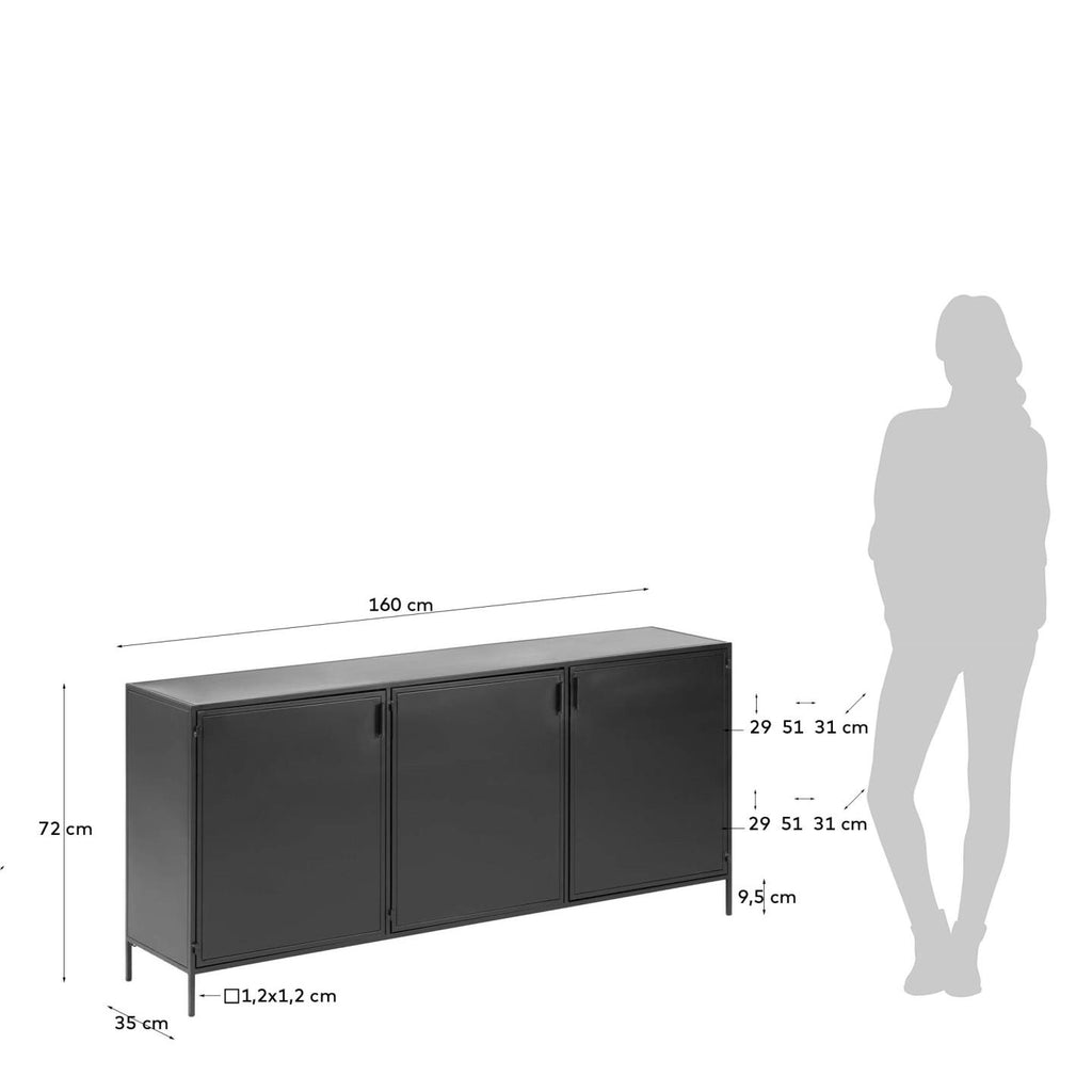 Buffet Shantay 3 portes en acier finition peint noir 160 x 72 cm