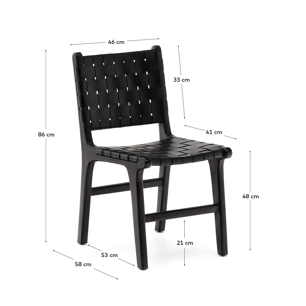 Chaise Calixta en cuir et bois de acajou avec finition noire