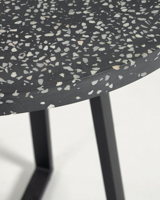 Table ronde Tella en terrazzo noir et pieds en acier Ø 70 cm