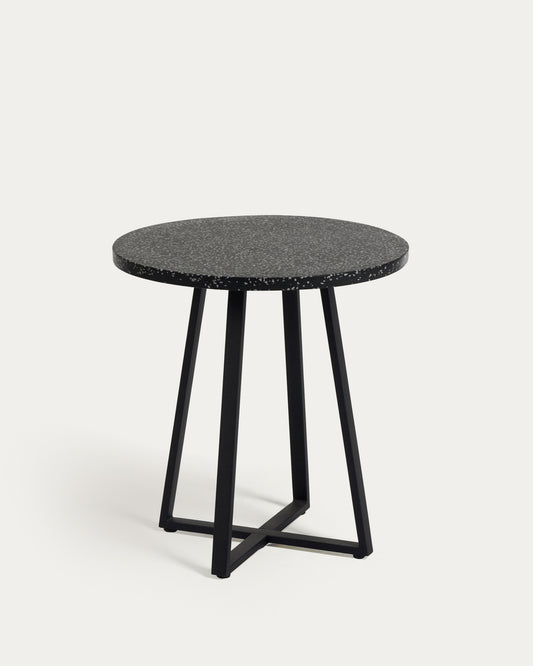 Table ronde Tella en terrazzo noir et pieds en acier Ø 70 cm