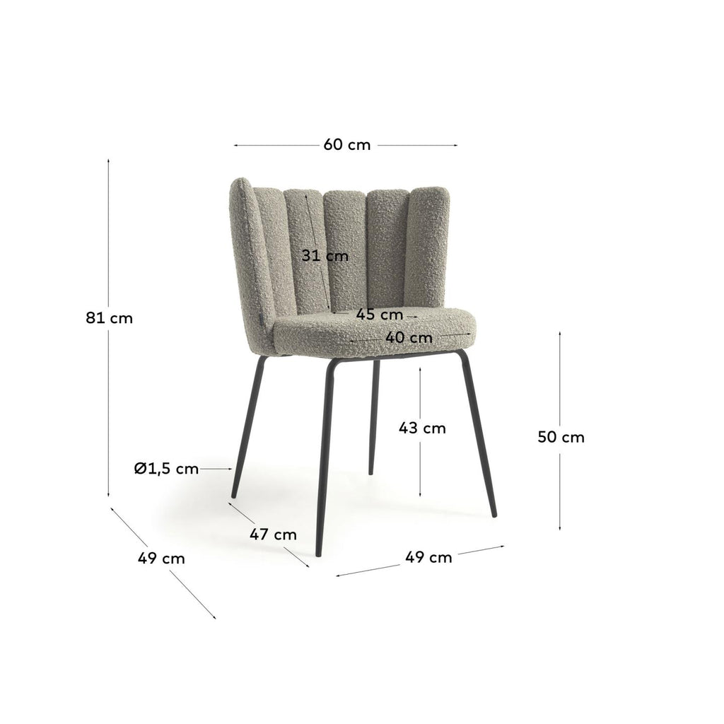 Chaise Aniela bouclette gris clair et pieds en métal peint noir