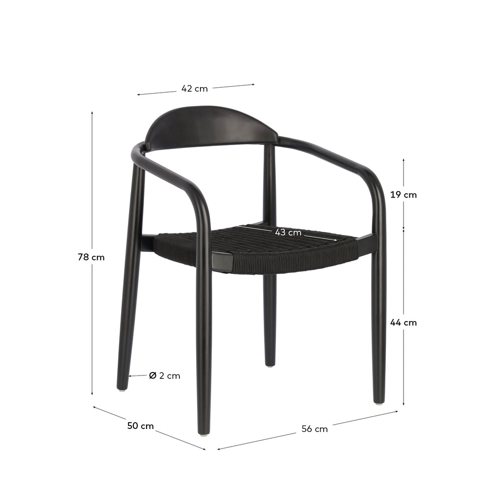 Chaise Nina en bois d'acacia finition noir mat et corde noire FSC 100%