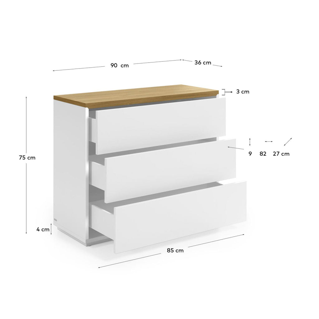Commode Abilen contreplaqué de chêne et laqué en blanc 90 x 75 cm FSC 100 %