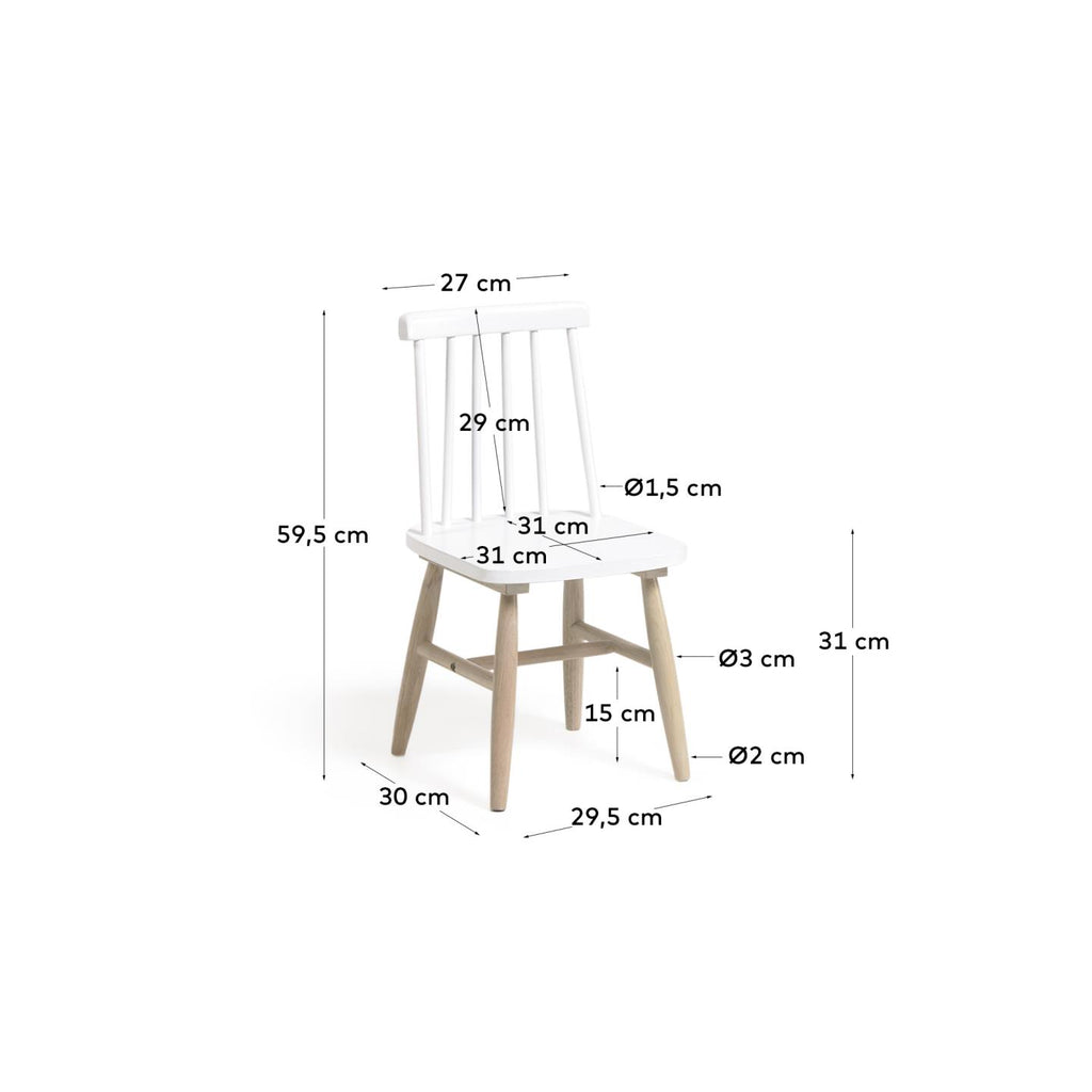 Chaise enfant Tressia en bois d'hévéa avec finition blanche et naturelle
