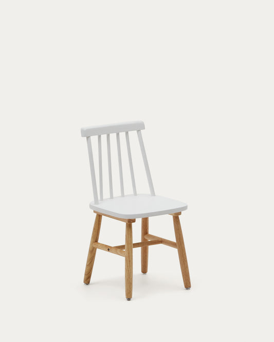 Chaise enfant Tressia en bois d'hévéa avec finition blanche et naturelle