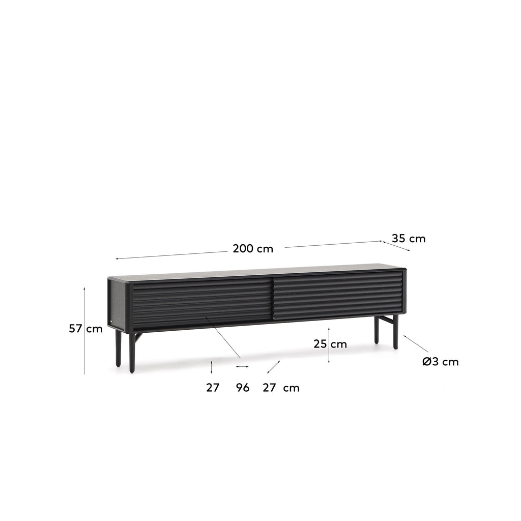 Meuble TV Lenon 2 portes en bois et placage de chêne noir 200x57 cm FSC Mix Credit