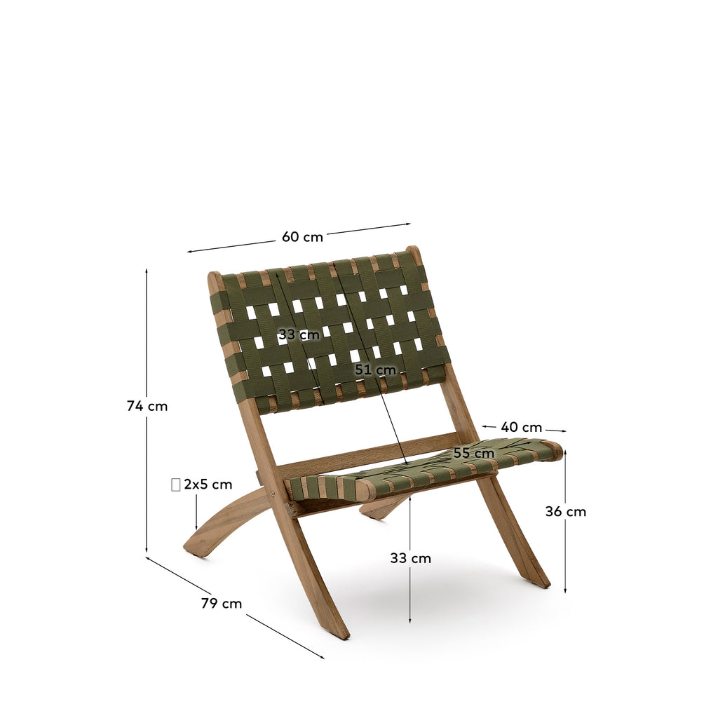 Fauteuil pliable Chabeli bois d'acacia et corde verte FSC 100 %