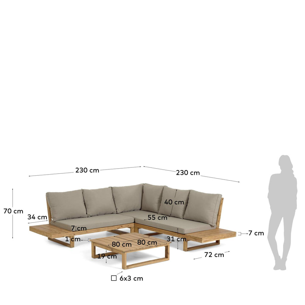 Salon de jardin d’angle Flaviina 5 places et table basse en bois d’acacia FSC 100 %
